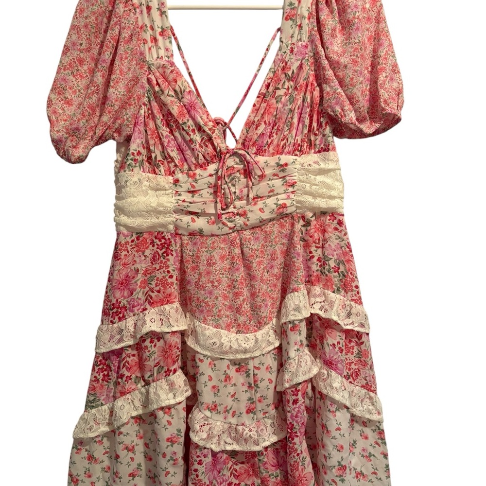 Altar'd State Pink Floral Dress with Cream Accents
